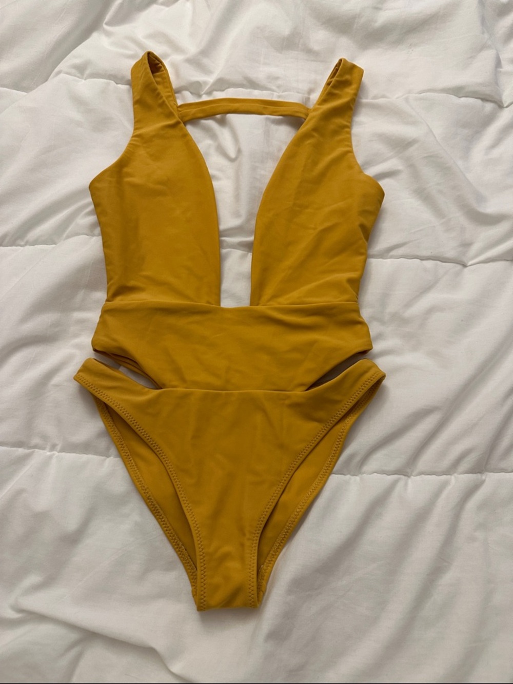 Lovers + Friends Mustard Yellow Plunge One-Piece Swimsuit